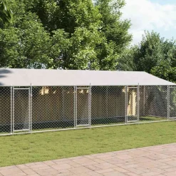 vidaXL Jaula de perros techo y puertas acero galvanizado gris 12x2x2 m Clearance