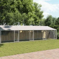 vidaXL Jaula de perros techo y puertas acero galvanizado gris 12x2x2 m Clearance