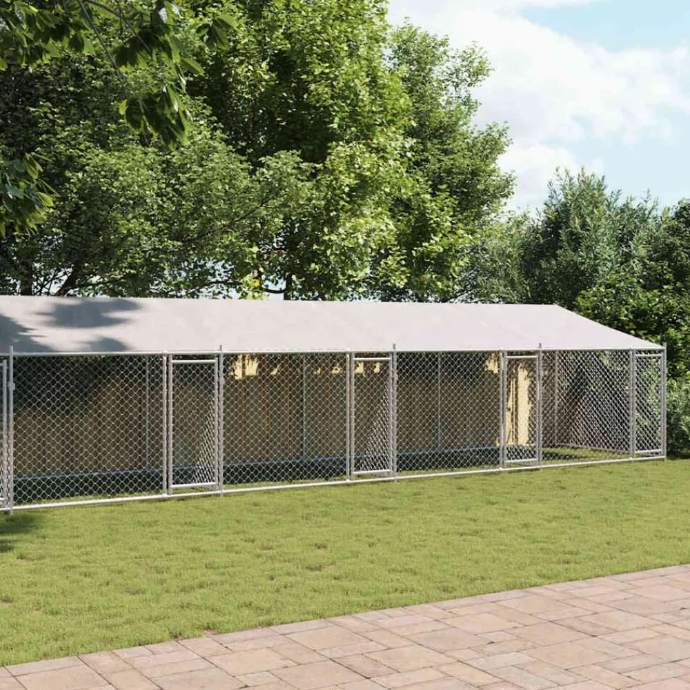 vidaXL Jaula de perros techo y puertas acero galvanizado gris 12x2x2 m Clearance