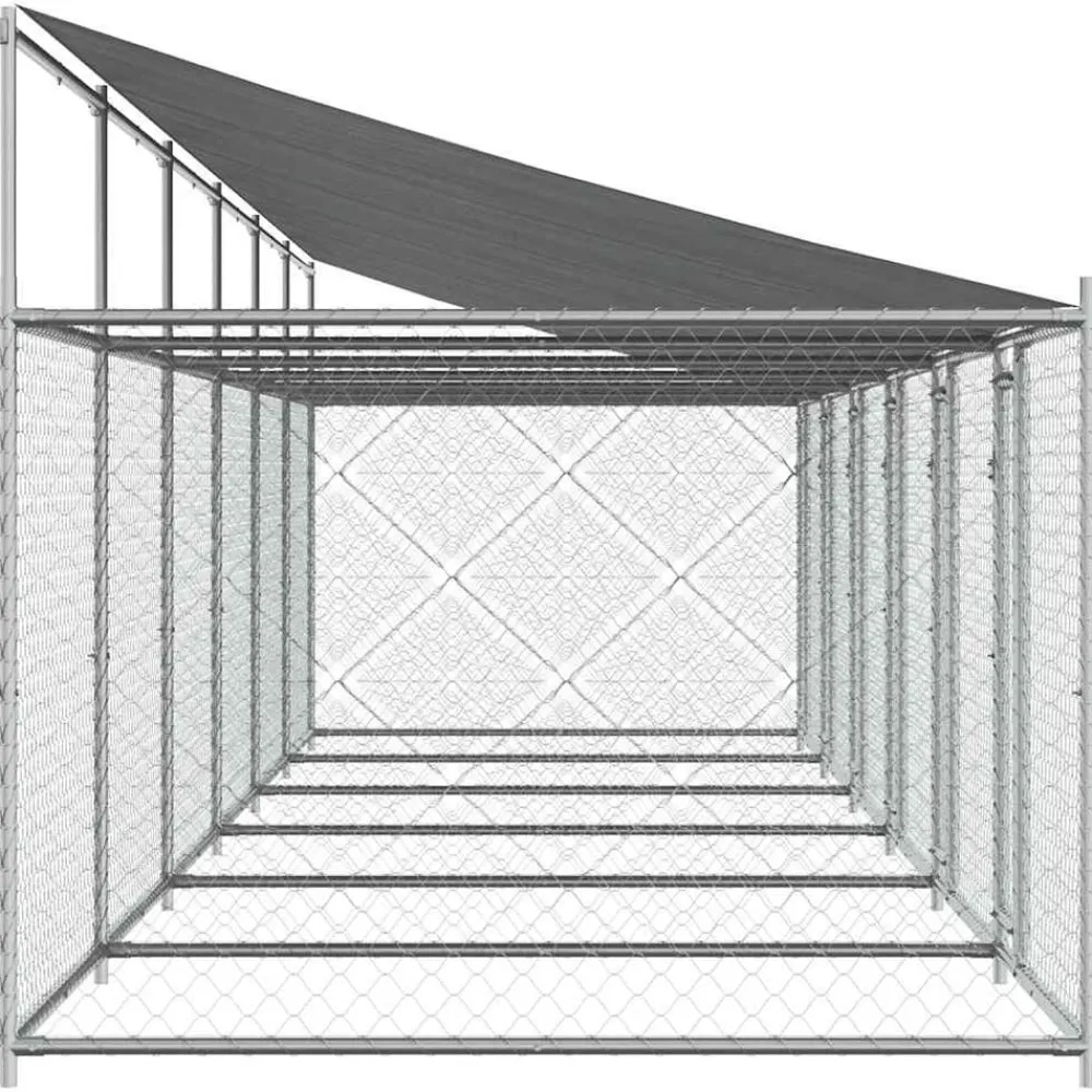 vidaXL Jaula de perros techo y puertas acero galvanizado gris 12x2x2 m Clearance