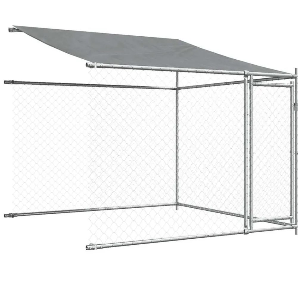 vidaXL Jaula de perros techo y puertas acero galvanizado gris 12x2x2 m Clearance