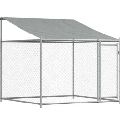 vidaXL Jaula de perros techo y puertas acero galvanizado gris 12x2x2 m Clearance