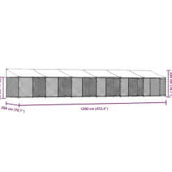 vidaXL Jaula de perros techo y puertas acero galvanizado gris 12x2x2 m Clearance