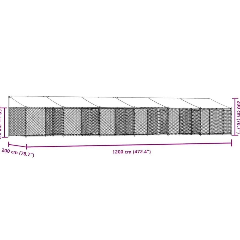 vidaXL Jaula de perros techo y puertas acero galvanizado gris 12x2x2 m Clearance