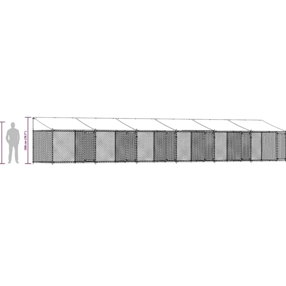 vidaXL Jaula de perros techo y puertas acero galvanizado gris 12x2x2 m Clearance