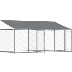 vidaXL Productos Para Mascotas-Jaula de perros techo y puertas acero galvanizado gris 4x2x2 m