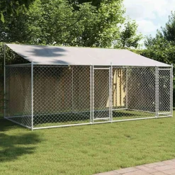 vidaXL Productos Para Mascotas-Jaula de perros techo y puertas acero galvanizado gris 4x2x2 m
