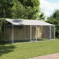 vidaXL Productos Para Mascotas-Jaula de perros techo y puertas acero galvanizado gris 4x2x2 m