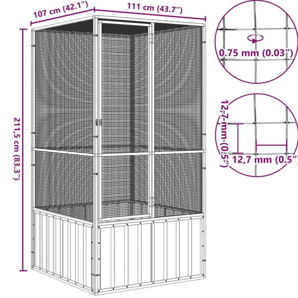 vidaXL Productos Para Mascotas-Jaula de pájaros acero galvanizado 111x107x211,5 cm