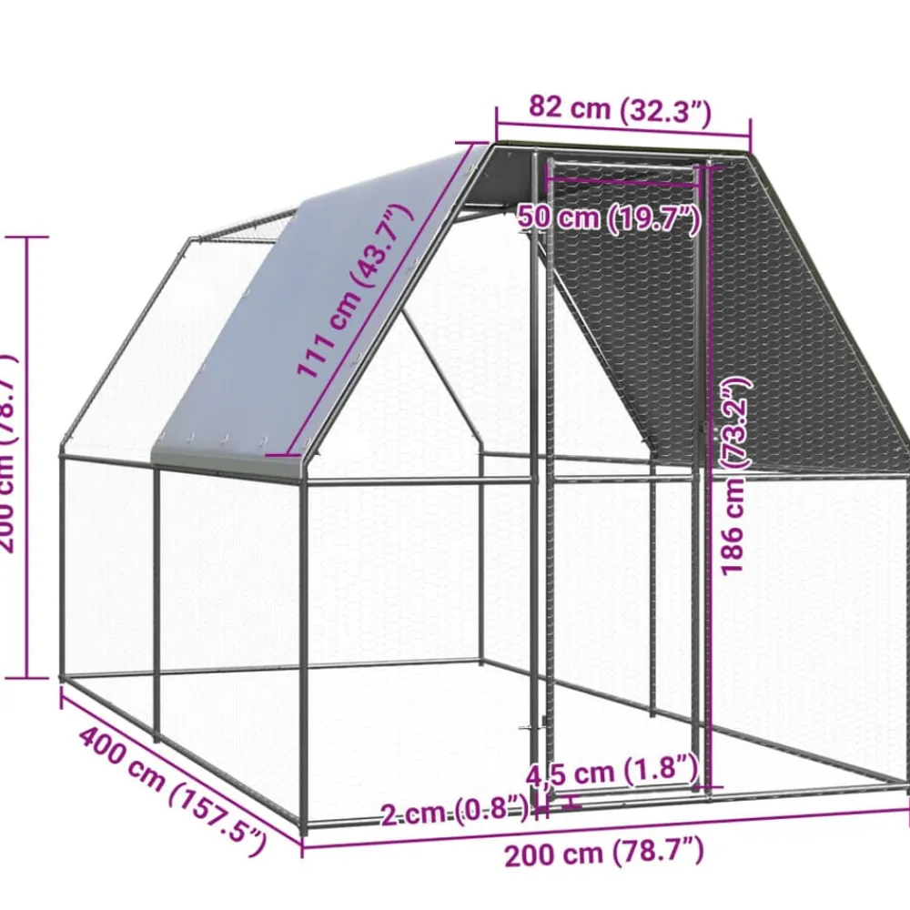 vidaXL Jaula gallinero de exterior de acero galvanizado 2x4x2 m Plateado y gris plateado Discount