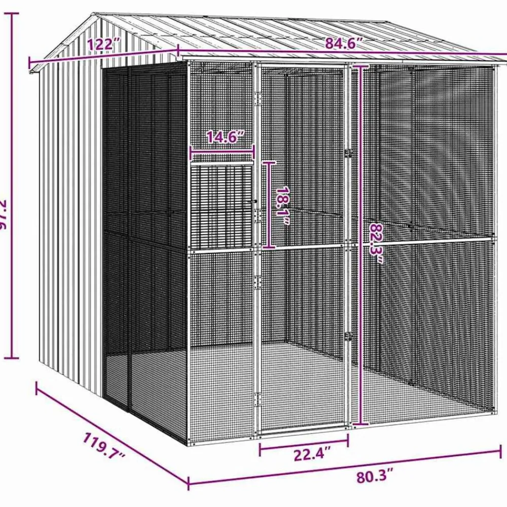 vidaXL Productos Para Mascotas-Jaula para Aves 215 x 310 x 247 cm Acero Galvanizado