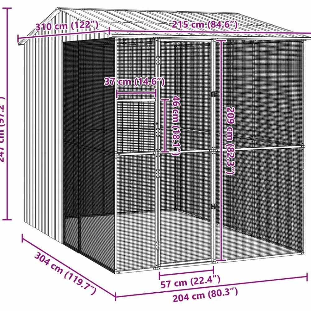 vidaXL Productos Para Mascotas-Jaula para Aves 215 x 310 x 247 cm Acero Galvanizado