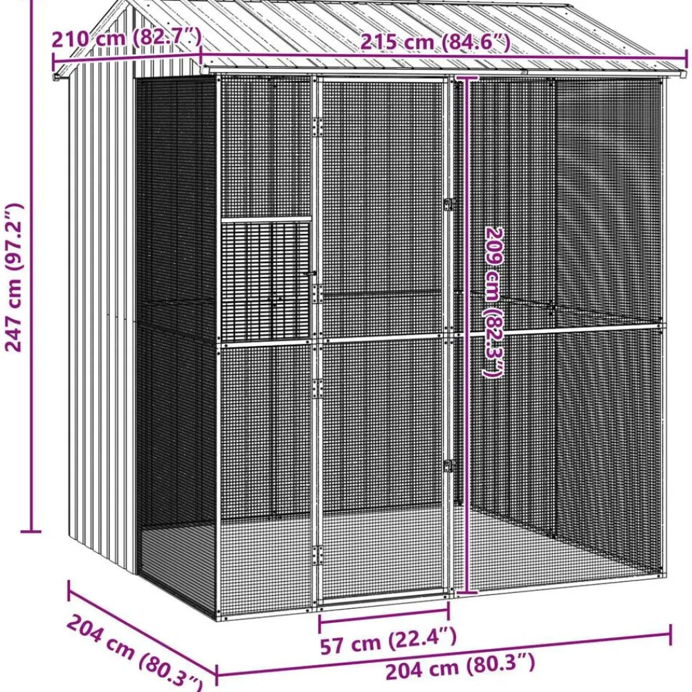 vidaXL Productos Para Mascotas-Jaula para Aves 215 x 210 x 247 cm Acero Galvanizado