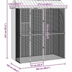 vidaXL Jaula para Aves 215 x 110 x 247 cm Acero Galvanizado Gris Sale