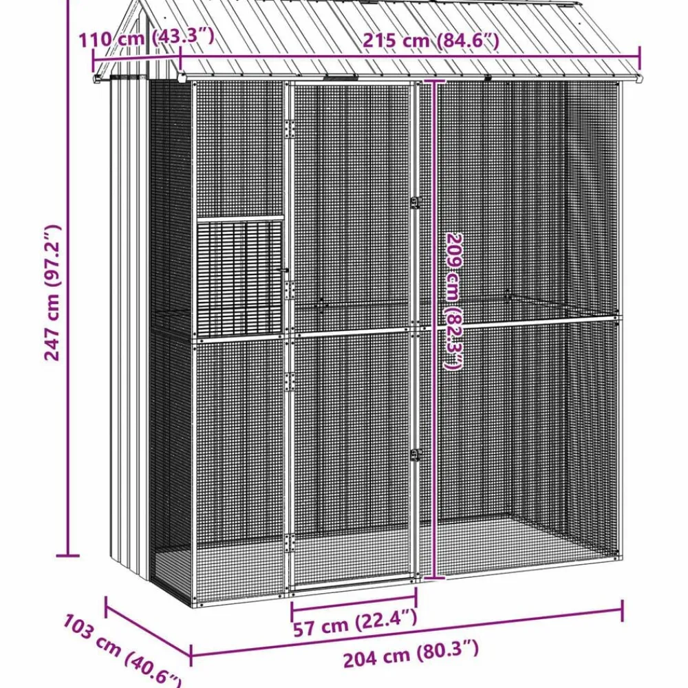 vidaXL Jaula para Aves 215 x 110 x 247 cm Acero Galvanizado Gris Sale