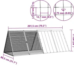 vidaXL Productos Para Mascotas-Jaula para conejos acero galvanizado 201,5x80,5x71 cm