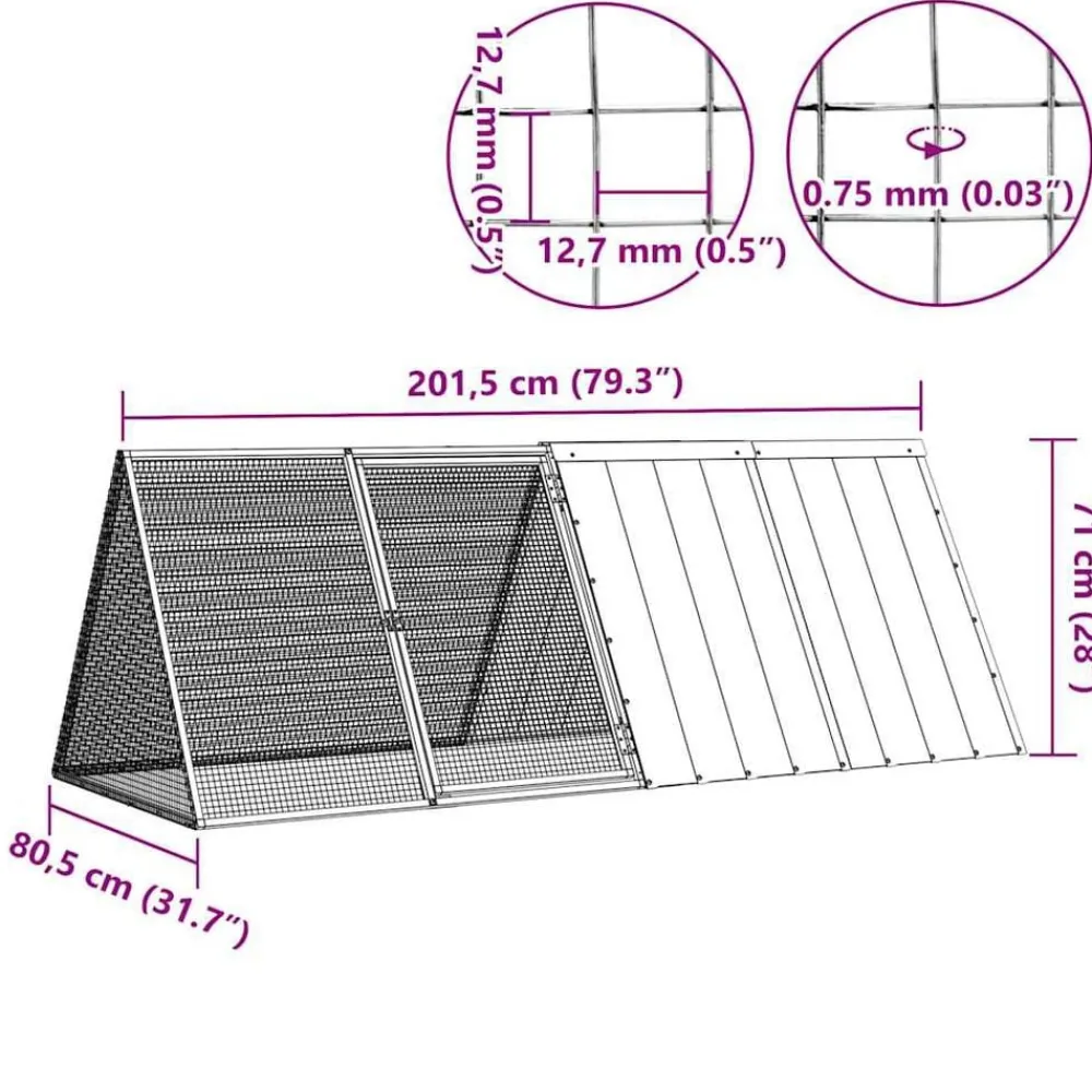 vidaXL Productos Para Mascotas-Jaula para conejos acero galvanizado 201,5x80,5x71 cm
