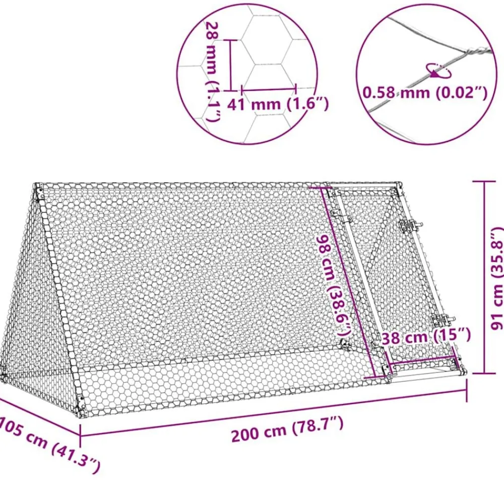 vidaXL Productos Para Mascotas-Jaula para gallinas acero galvanizado plateado 200x105x91 cm