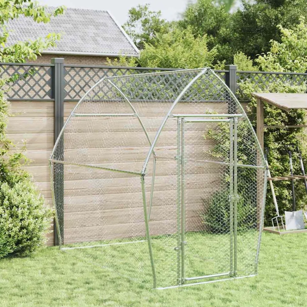 vidaXL Productos Para Mascotas-Jaula para gallinas acero galvanizado plateado 200x105x182 cm