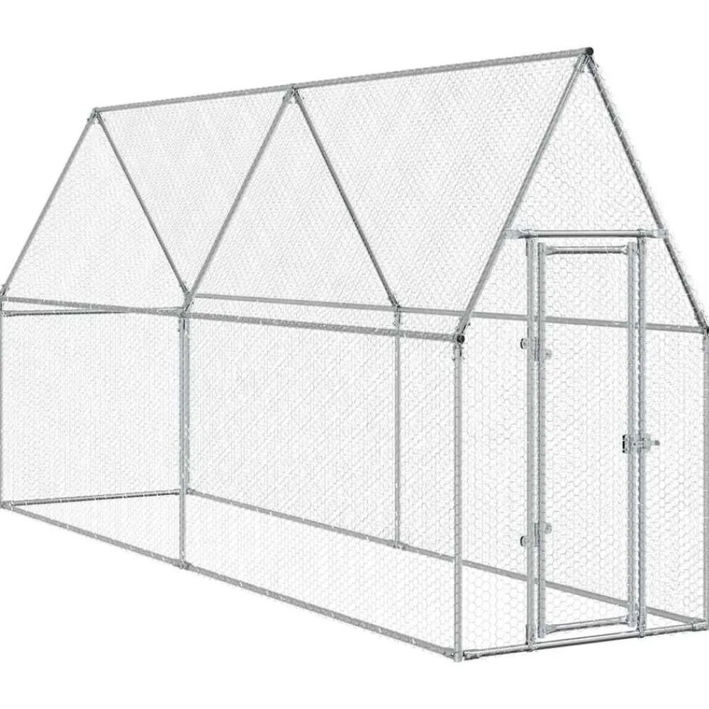 vidaXL Productos Para Mascotas-Jaula para gallinas acero galvanizado plateado 100x100x190 cm