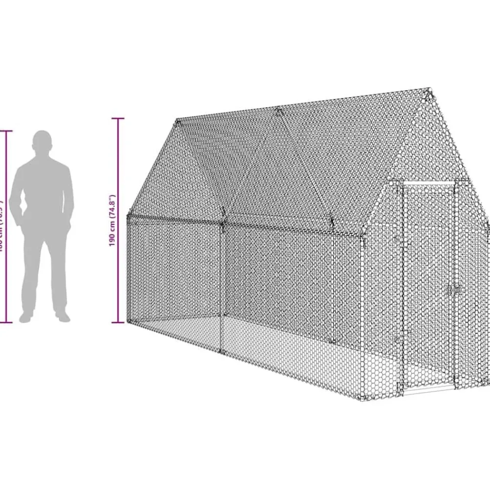 vidaXL Productos Para Mascotas-Jaula para gallinas acero galvanizado plateado 100x100x190 cm
