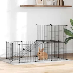 vidaXL Jaula para mascotas de 20 paneles puerta acero negro 35x35 cm Sale