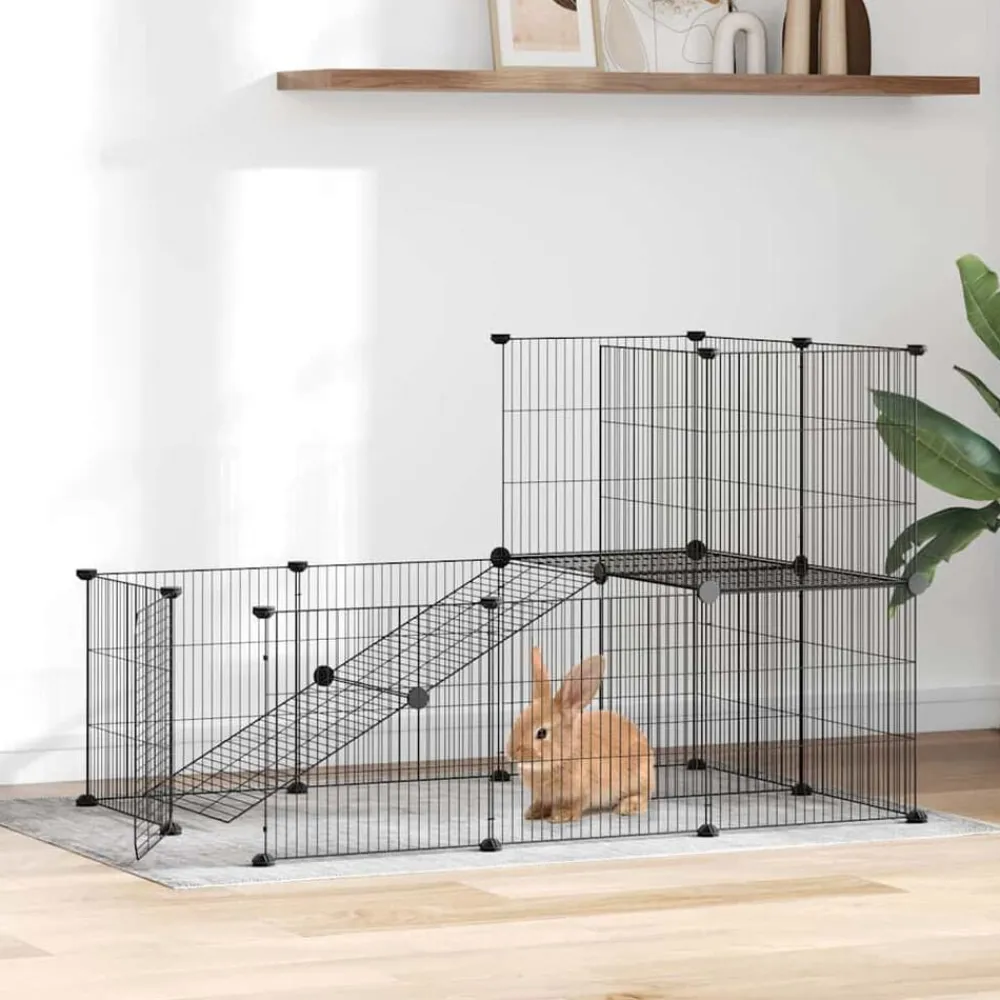vidaXL Jaula para mascotas de 20 paneles puerta acero negro 35x35 cm Sale