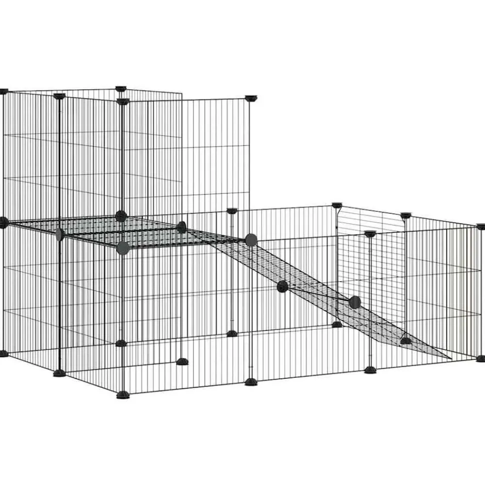 vidaXL Jaula para mascotas de 20 paneles puerta acero negro 35x35 cm Sale