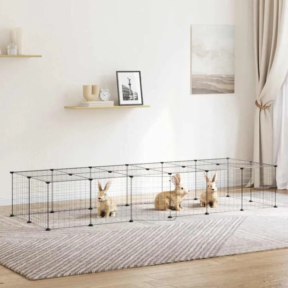vidaXL Jaula para mascotas de 28 paneles puerta acero negro 35x35 cm Sale