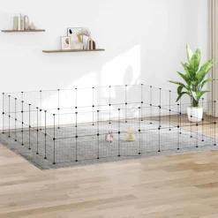 vidaXL Productos Para Mascotas-Jaula para mascotas de 60 paneles puerta acero negro 35x35 cm