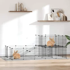 vidaXL Productos Para Mascotas-Jaula para mascotas de 36 paneles puerta acero negro 35x35 cm