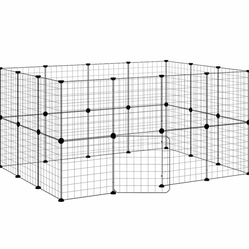 vidaXL Productos Para Mascotas-Jaula para mascotas de 28 paneles puerta acero negro 35x35 cm