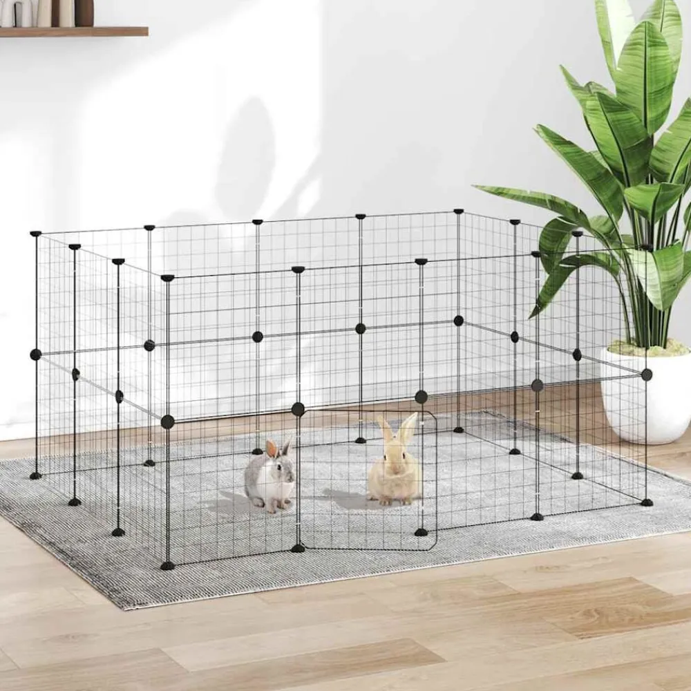 vidaXL Productos Para Mascotas-Jaula para mascotas de 28 paneles puerta acero negro 35x35 cm