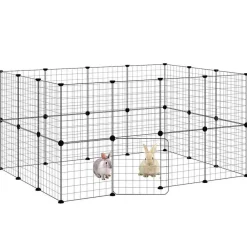 vidaXL Productos Para Mascotas-Jaula para mascotas de 28 paneles puerta acero negro 35x35 cm
