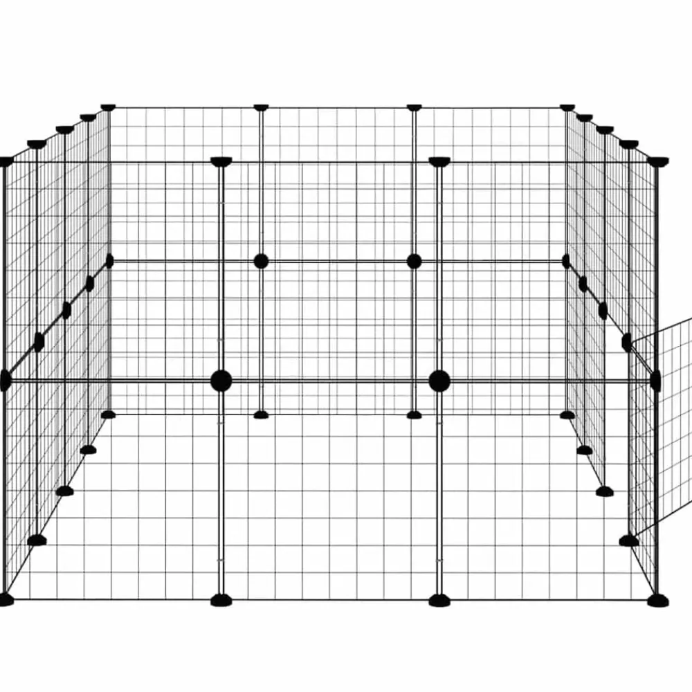 vidaXL Productos Para Mascotas-Jaula para mascotas de 28 paneles puerta acero negro 35x35 cm