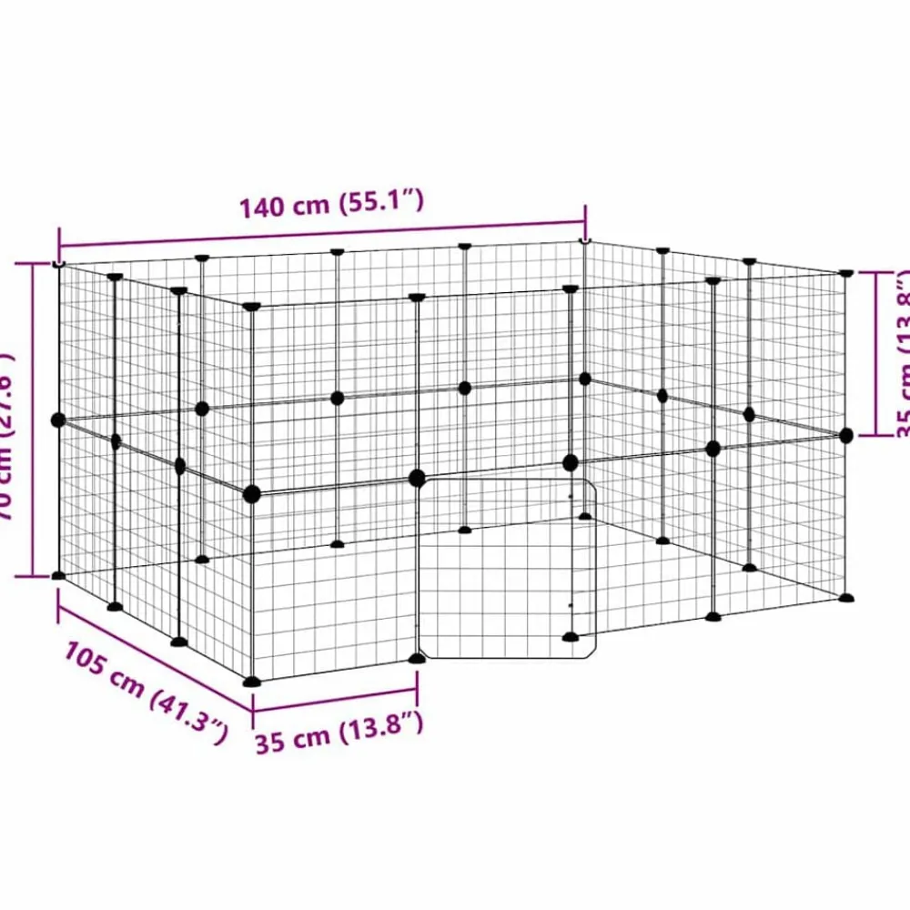 vidaXL Productos Para Mascotas-Jaula para mascotas de 28 paneles puerta acero negro 35x35 cm