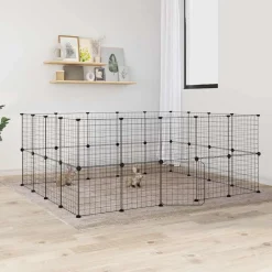 vidaXL Productos Para Mascotas-Jaula para mascotas de 36 paneles puerta acero negro 35x35 cm