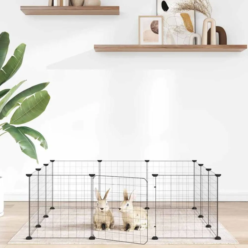 vidaXL Jaula para mascotas de 12 paneles con puerta de acero, color negro, 35 x 35 cm Sale