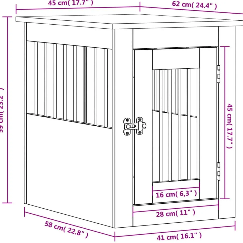 vidaXL Productos Para Mascotas-Jaula para perros madera de ingeniería 45x62x59 cm