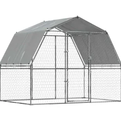 vidaXL Jaula para perros con techo y puerta acero galvanizado plateado Hot