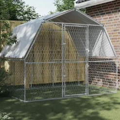 vidaXL Jaula para perros con techo y puerta acero galvanizado plateado Hot