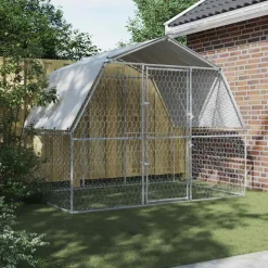 vidaXL Jaula para perros con techo y puerta acero galvanizado plateado Hot