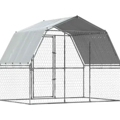 vidaXL Jaula para perros con techo y puerta acero galvanizado plateado Hot