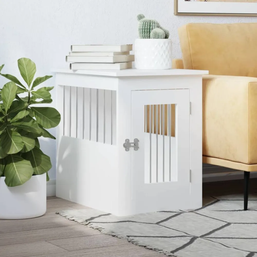 vidaXL Jaula para perros madera de ingeniería 45x62x59 cm Blanco Best