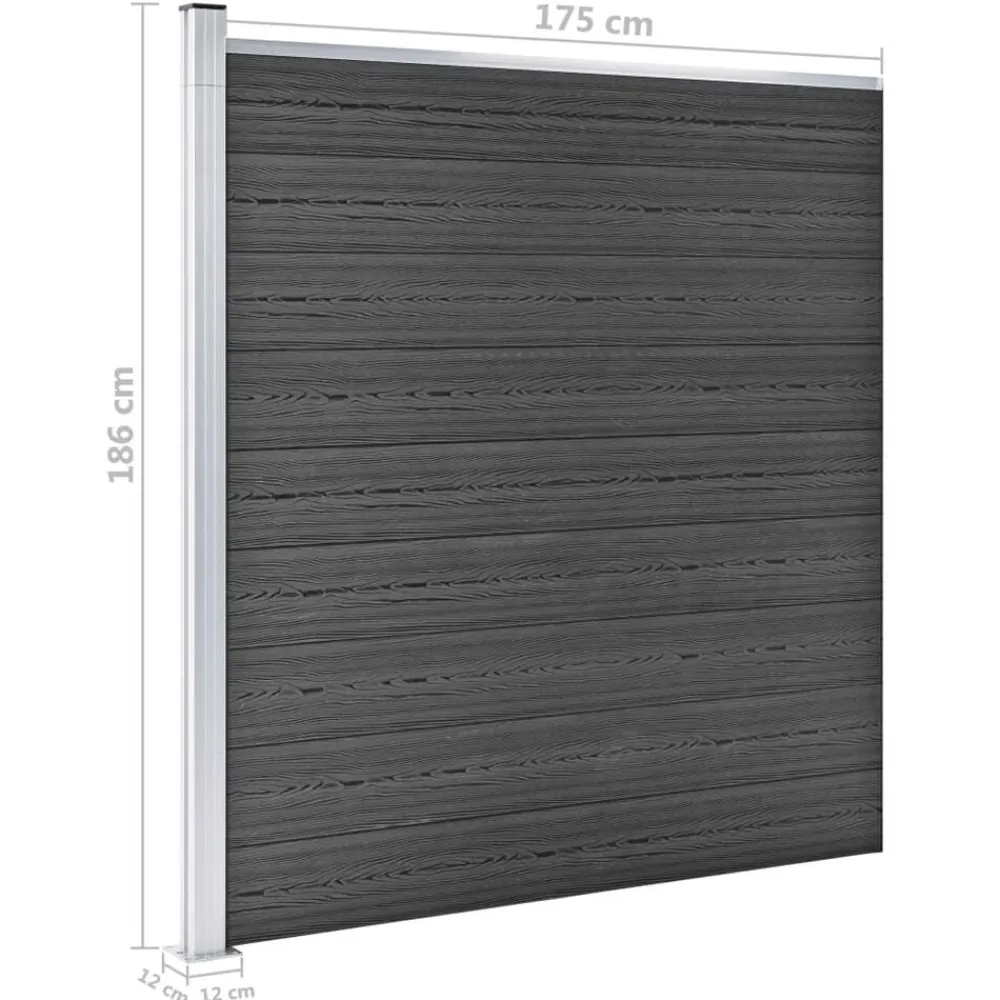 vidaXL JSet de paneles de valla WPC 965x(105-186) cm Negro