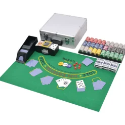 vidaXL Juegos-Juego combinado póker/blackjack con 600 fichas láser aluminio