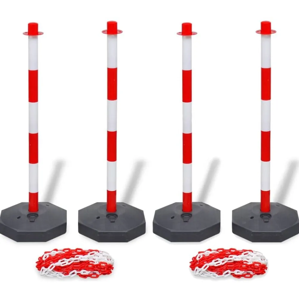 vidaXL Juego de 4 postes de barrera cadena de plástico 10 m cada una Online