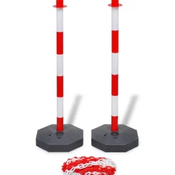 vidaXL Juego de 4 postes de barrera cadena de plástico 10 m cada una Online