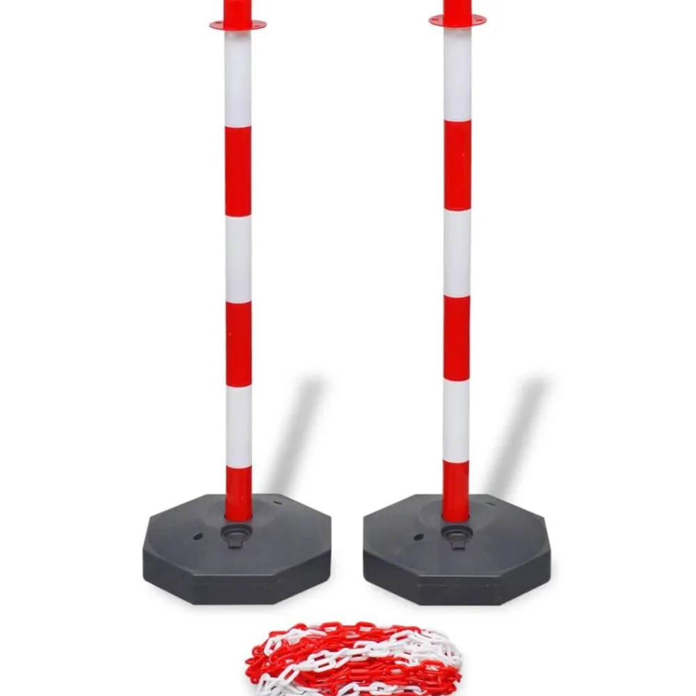 vidaXL Juego de 4 postes de barrera cadena de plástico 10 m cada una Online