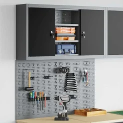 vidaXL Accesorios De Bricolaje-Juego de Armarios de Herramientas con estante 3 pcs